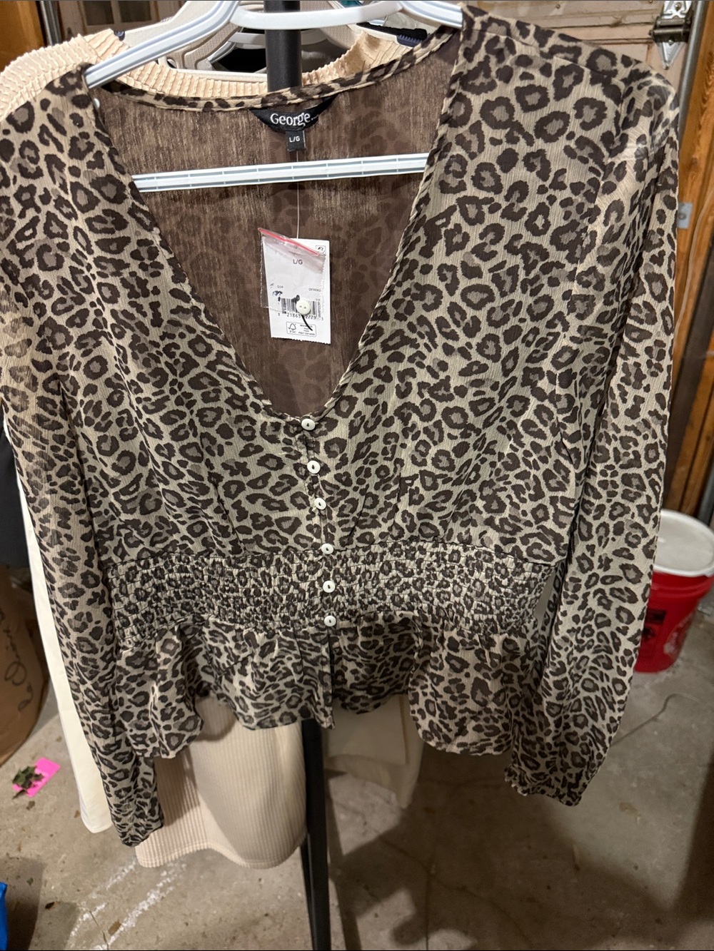 George Brown Leopard Print V-Neck Smocked Peplum Blouse